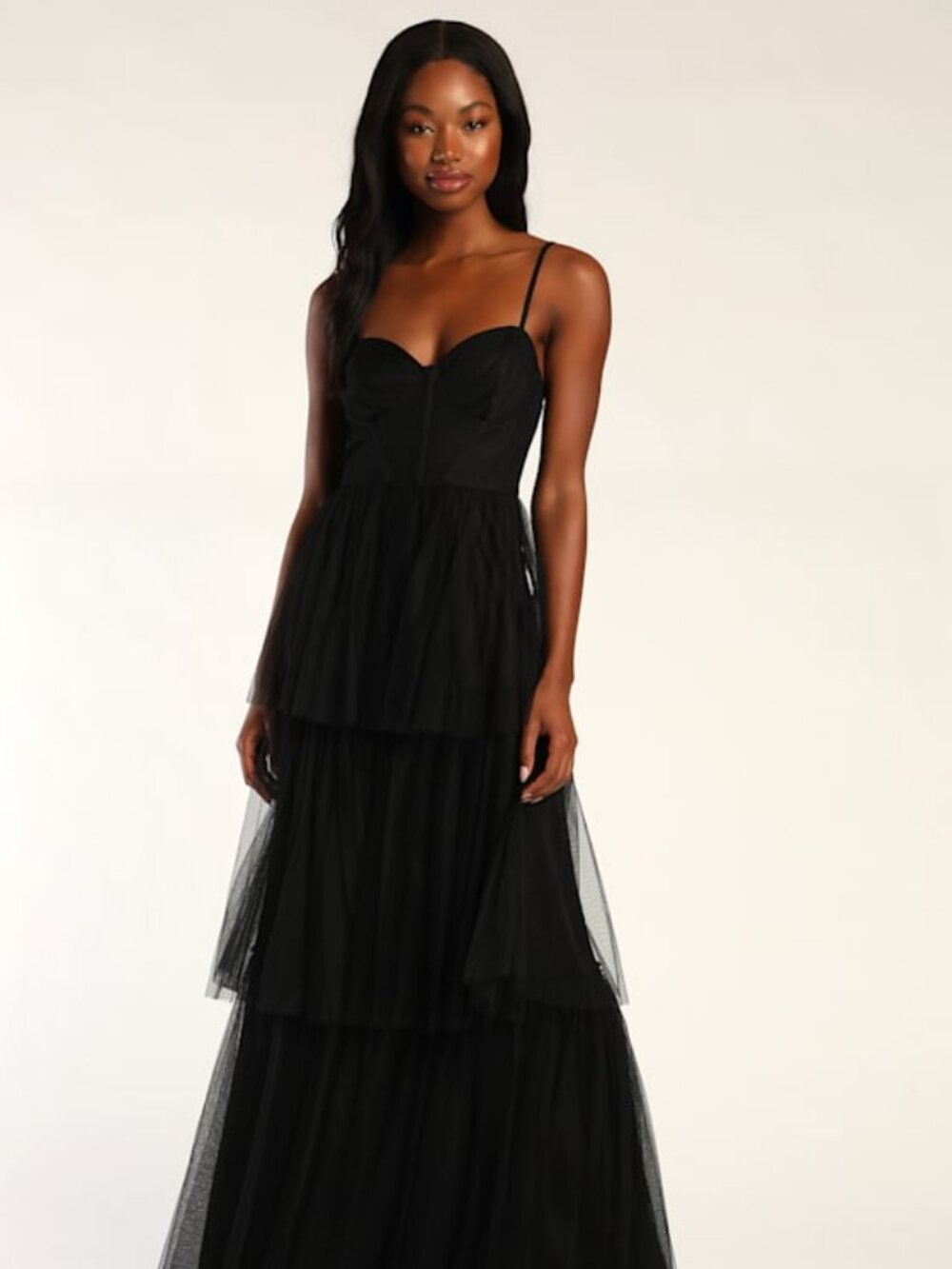Lulus Tulle-y Amazing Black Tulle Sleeveless Bustier Maxi Dress - Size S